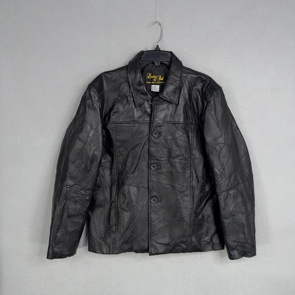 Vintage Leather & Soul Jacket Women Large Genuine Leather Button up Patchwork
